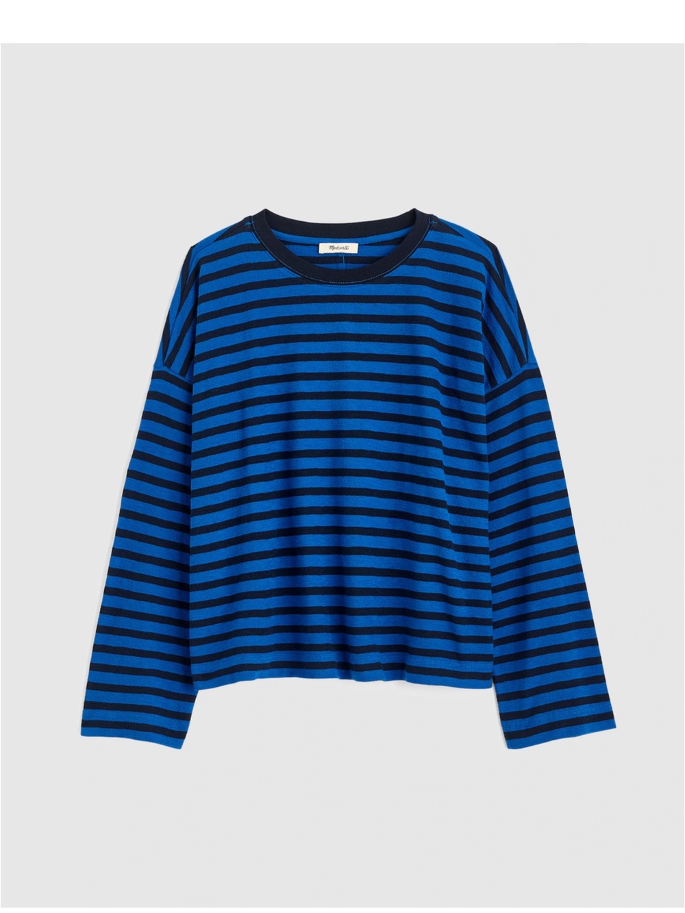 Madewell Riviera Blue and Black Strip Easy CrewNeck LongSleeve Tee NU842 Medium